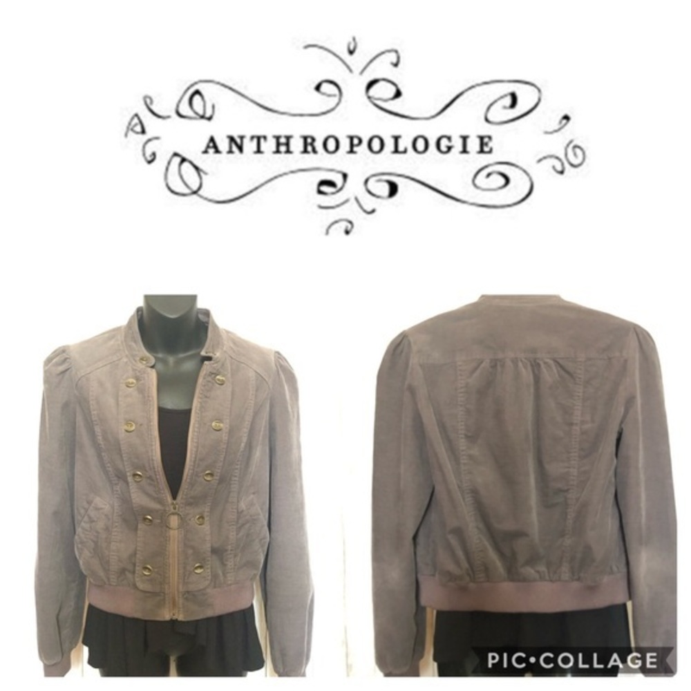Anthropologie Taupe Suede Military-Style Bomber Jacket
